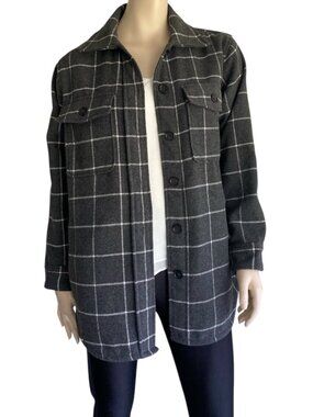 Tilley Grey Windowpane Shacket Oversized Plaid Shirt Jacket Small ECU Dark Gray​